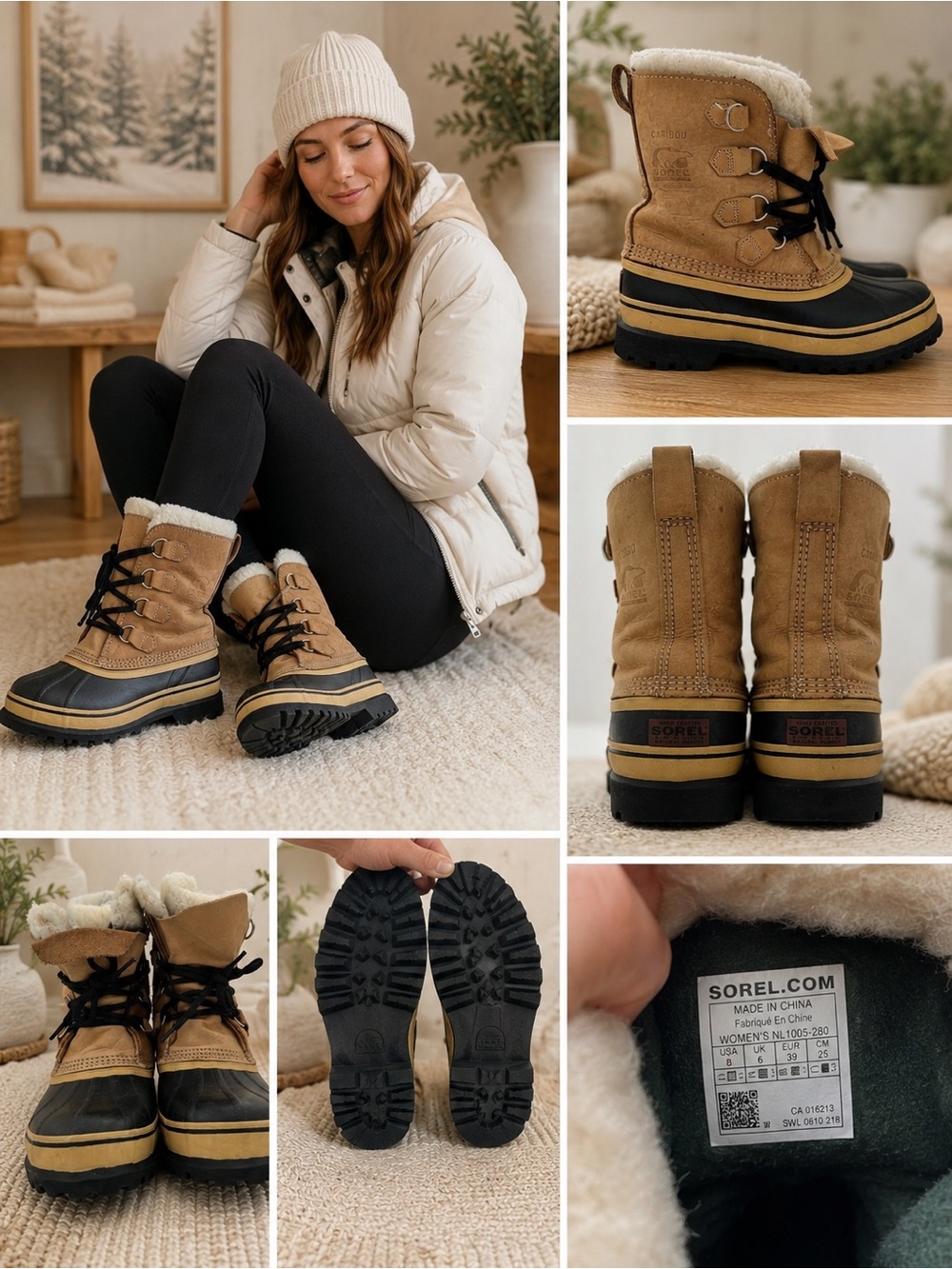 Sorel Tan and Black Caribou Winter Boots